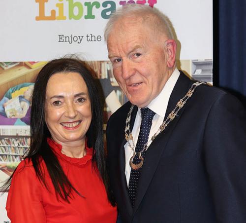 Marie O'Sullivan outgoing president congratulates Jimmy Deenihan on his election as President of the Kerry Archaeological and Historical Society at the AGM on January 28, 2020,
